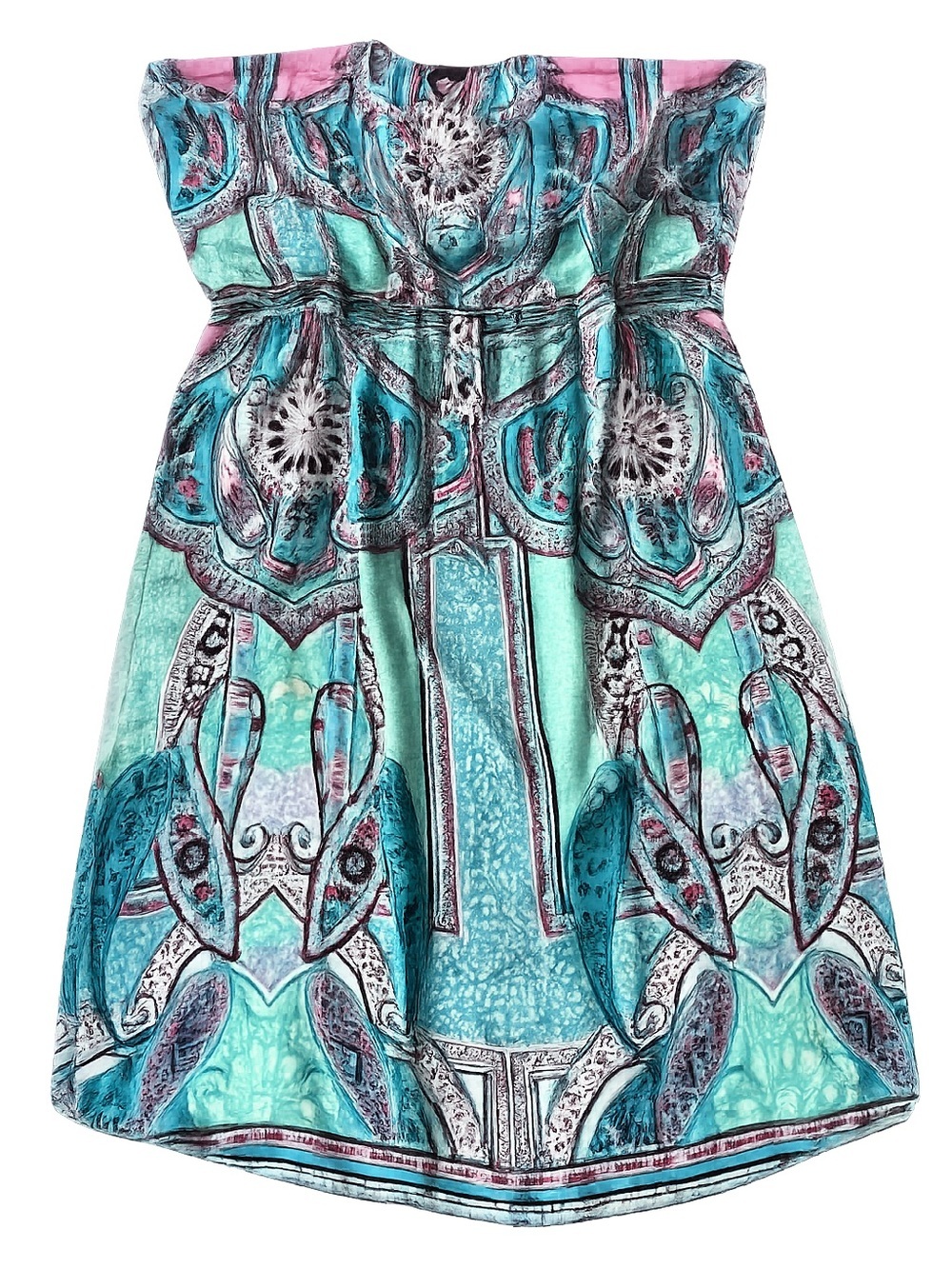 Hale Bob 100% Silk Paisley Kaftan Coverup Maxi Tunic Small Resort Boho
